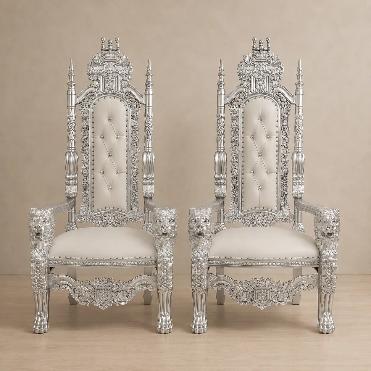 King & Queen Throne Chairs Silver